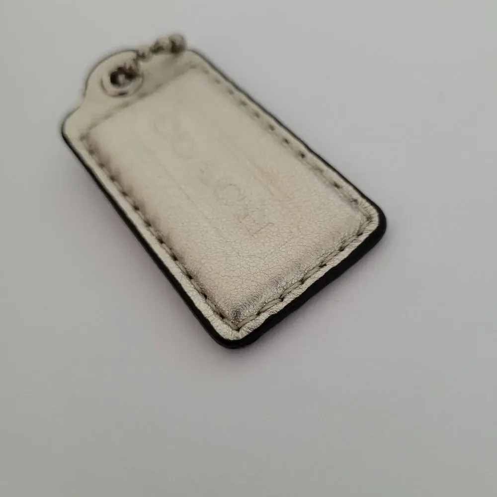 Coach Hang Tag Replacement Silver Metalic Leather Bag Charm‎ Keychain Large 2